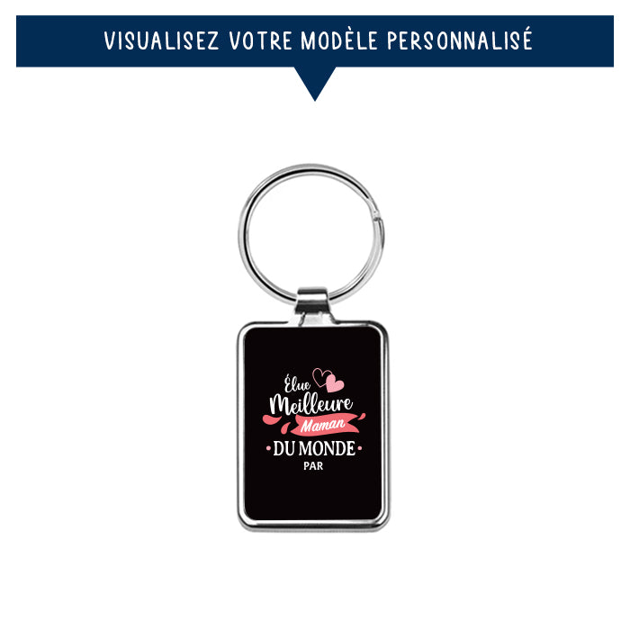 Porte-clés personnalisé en métal - Élue meilleure maman - Noir - Sublimino