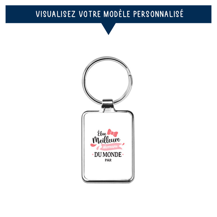 Porte-clés personnalisé en métal - Élue meilleure marraine - Blanc - Sublimino