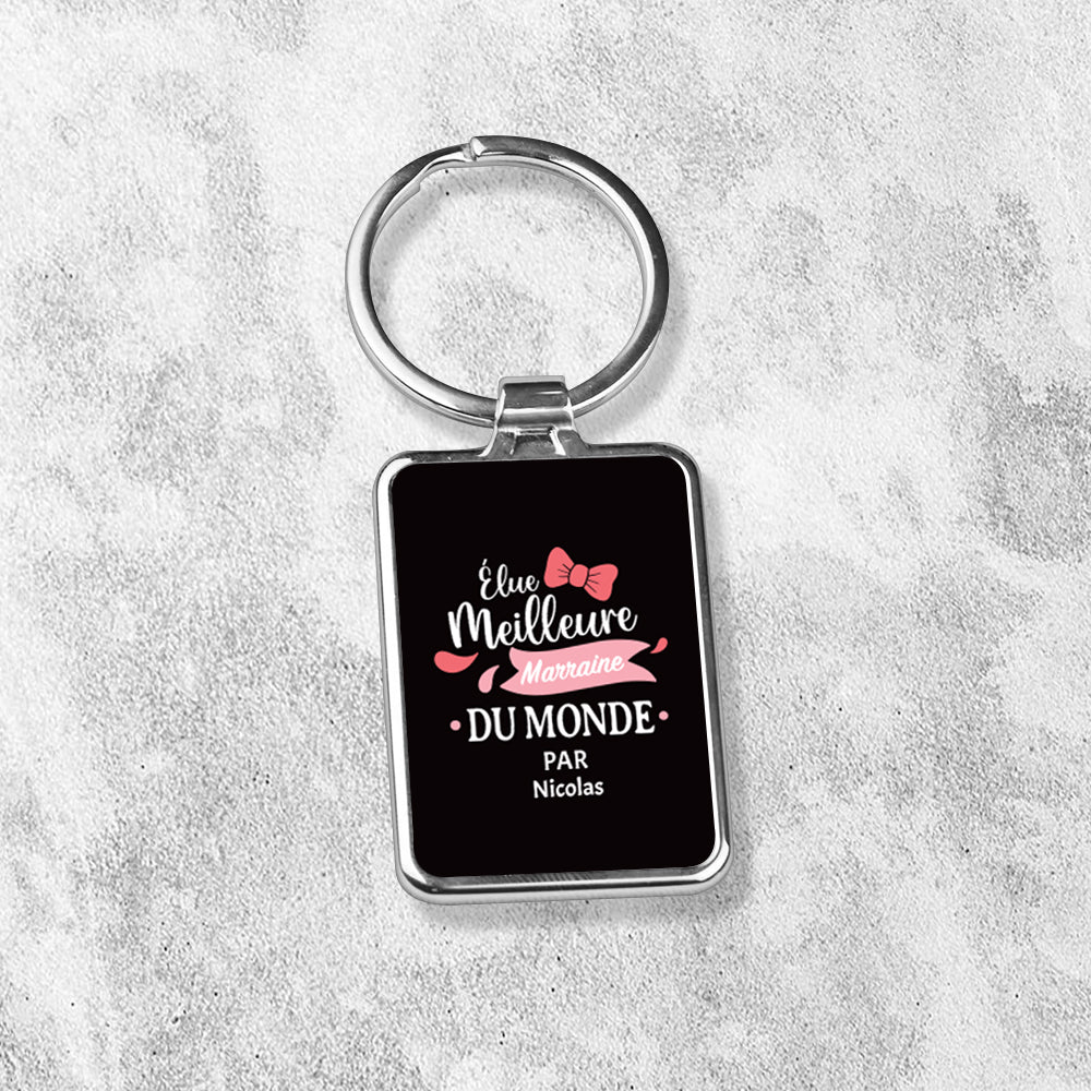 Porte-clés personnalisé en métal - Élue meilleure marraine - Noir - Sublimino