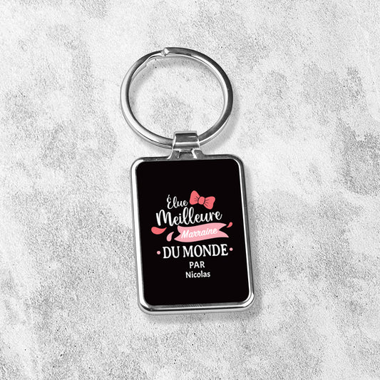 Porte-clés personnalisé en métal - Élue meilleure marraine - Noir - Sublimino