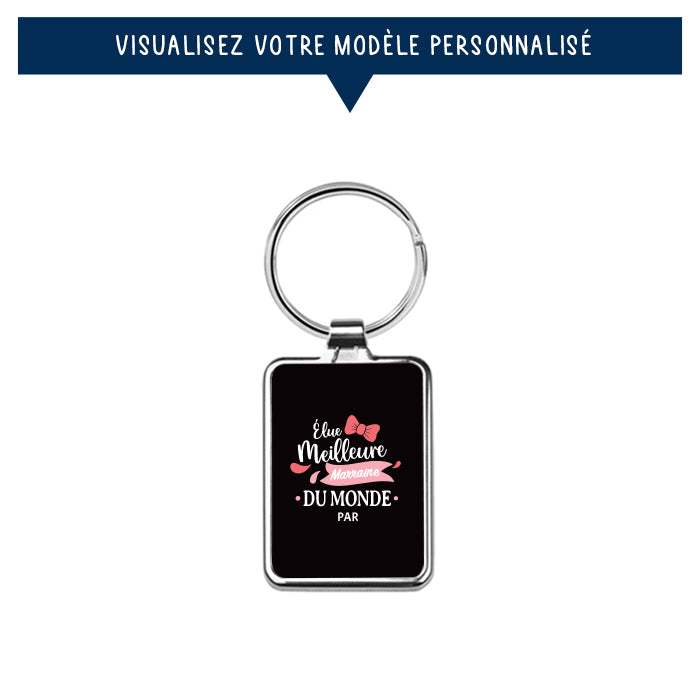 Porte-clés personnalisé en métal - Élue meilleure marraine - Noir - Sublimino