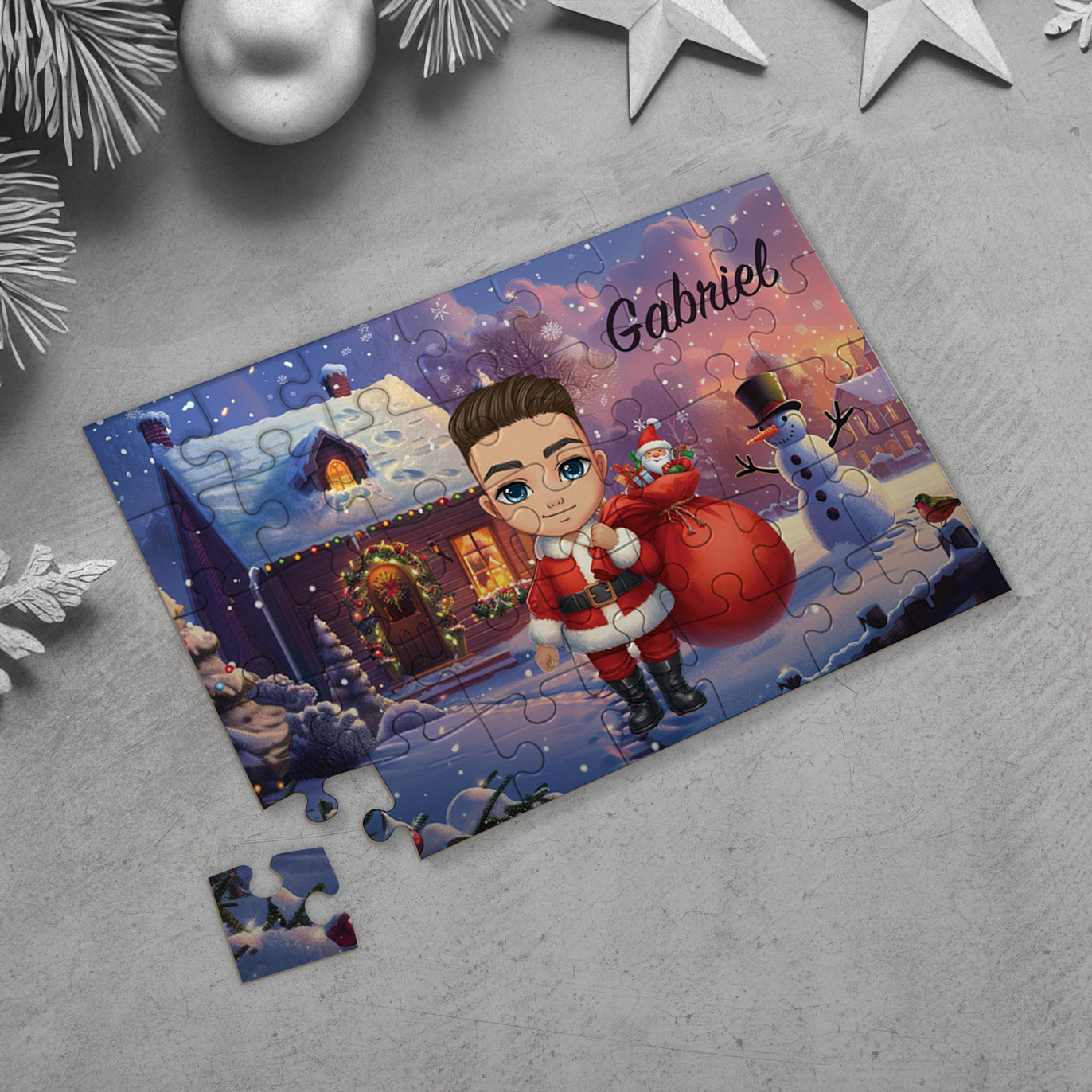 Puzzle de Noël pour enfant avec avatar personnalisé - Chalet en bois - 35 pièces - Sublimino