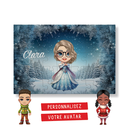 Puzzle de Noël pour enfant avec avatar personnalisé - Forêt de sapins - 35 pièces - Sublimino