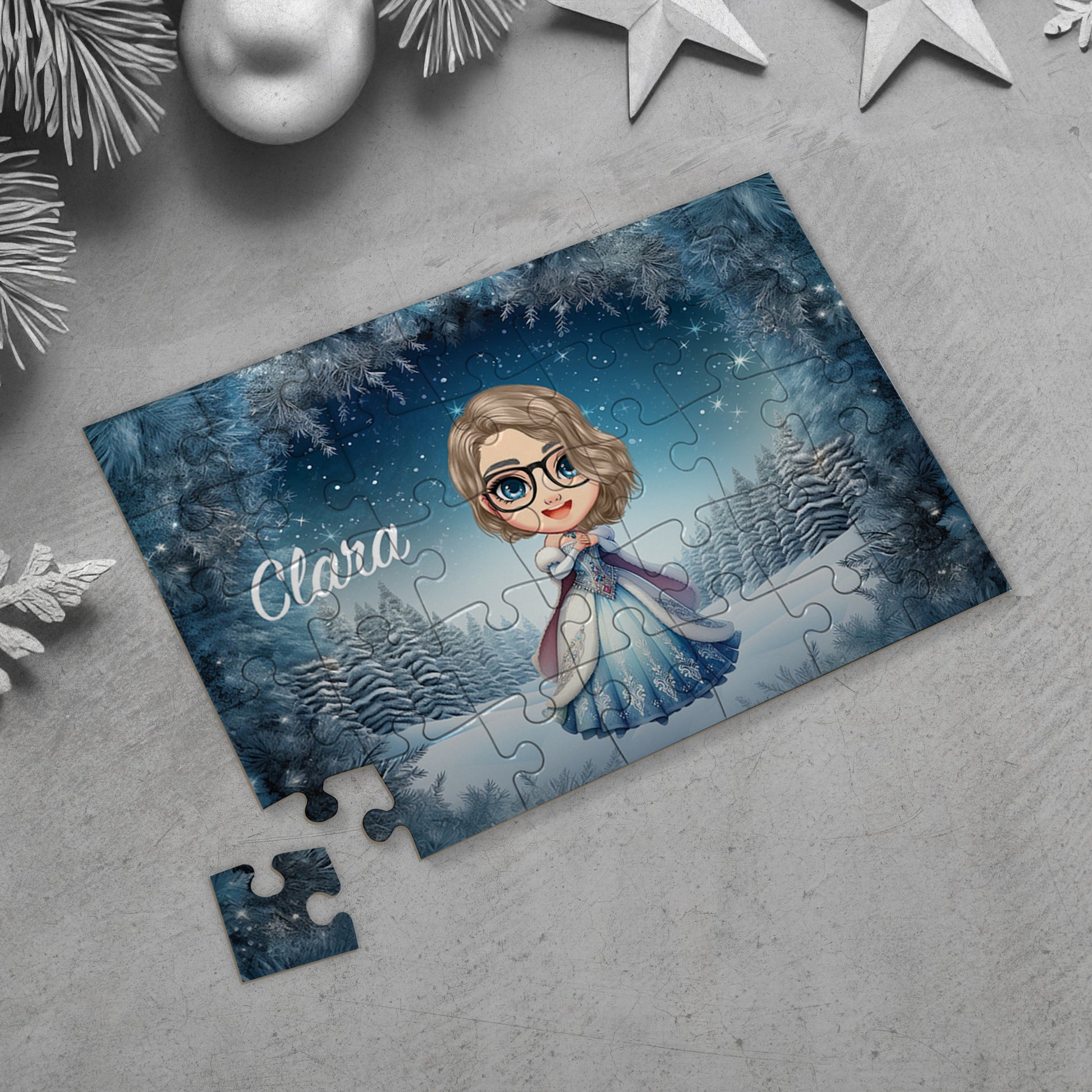 Puzzle de Noël pour enfant avec avatar personnalisé - Forêt de sapins - 35 pièces - Sublimino