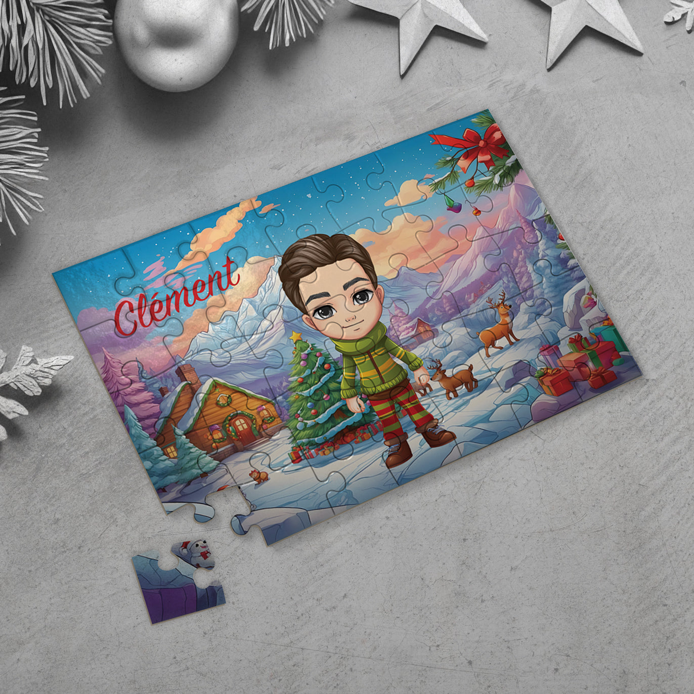 Puzzle de Noël pour enfant avec avatar personnalisé - Village des lutins - 35 pièces - Sublimino