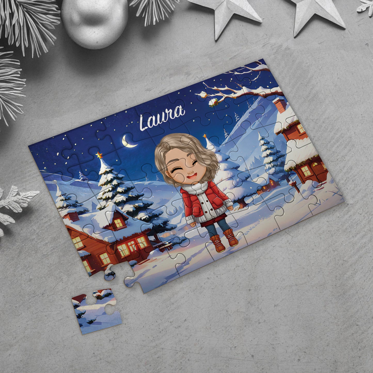 Puzzle de Noël pour enfant avec avatar personnalisé - Nuit étoilée - 35 pièces - Sublimino