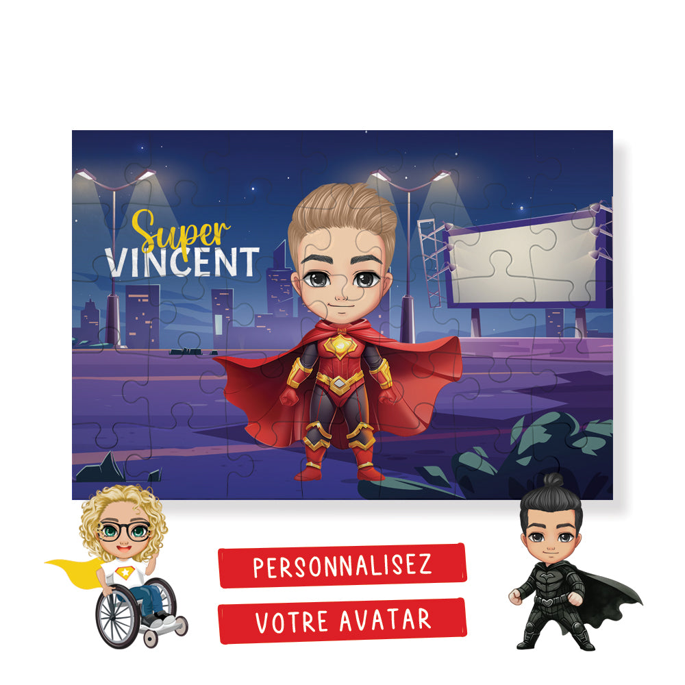 Puzzle pour enfant avec avatar personnalisé - Super Héros en ville - 35pcs - Sublimino