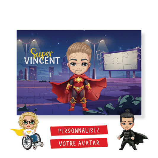 Puzzle pour enfant avec avatar personnalisé - Super Héros en ville - 35pcs - Sublimino