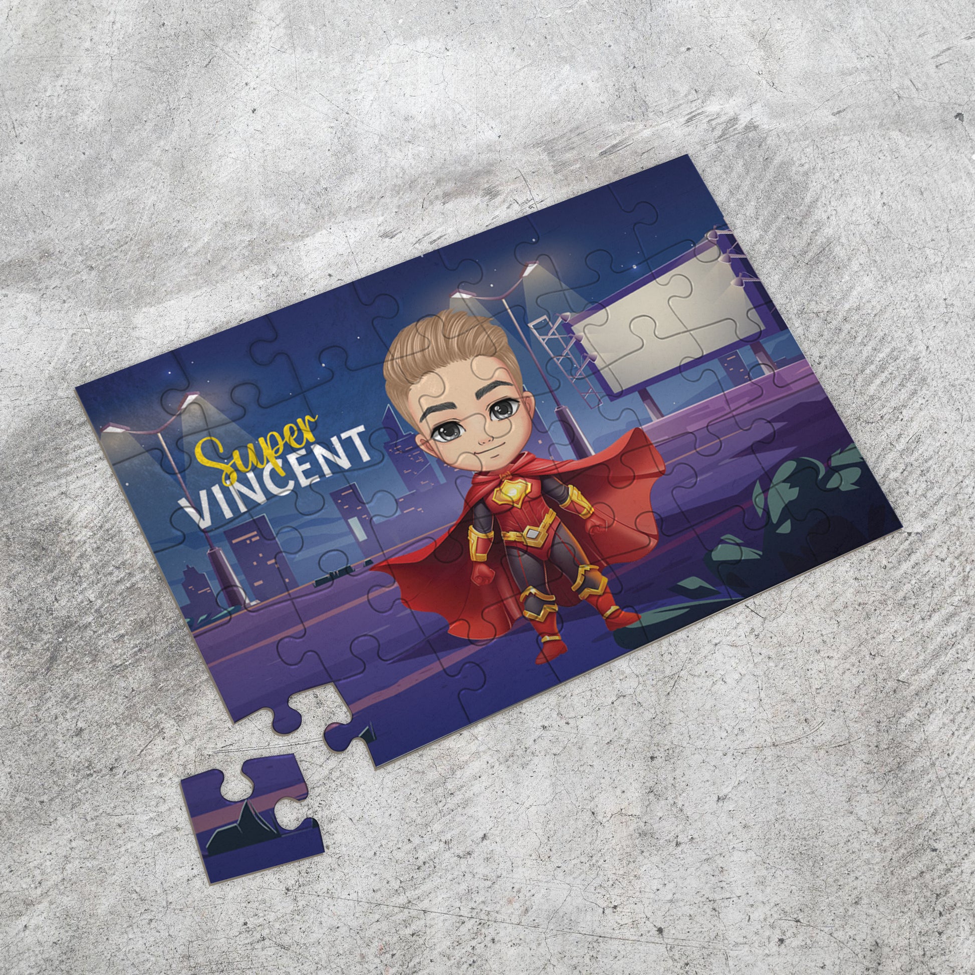 Puzzle pour enfant avec avatar personnalisé - Super Héros en ville - 35pcs - Sublimino