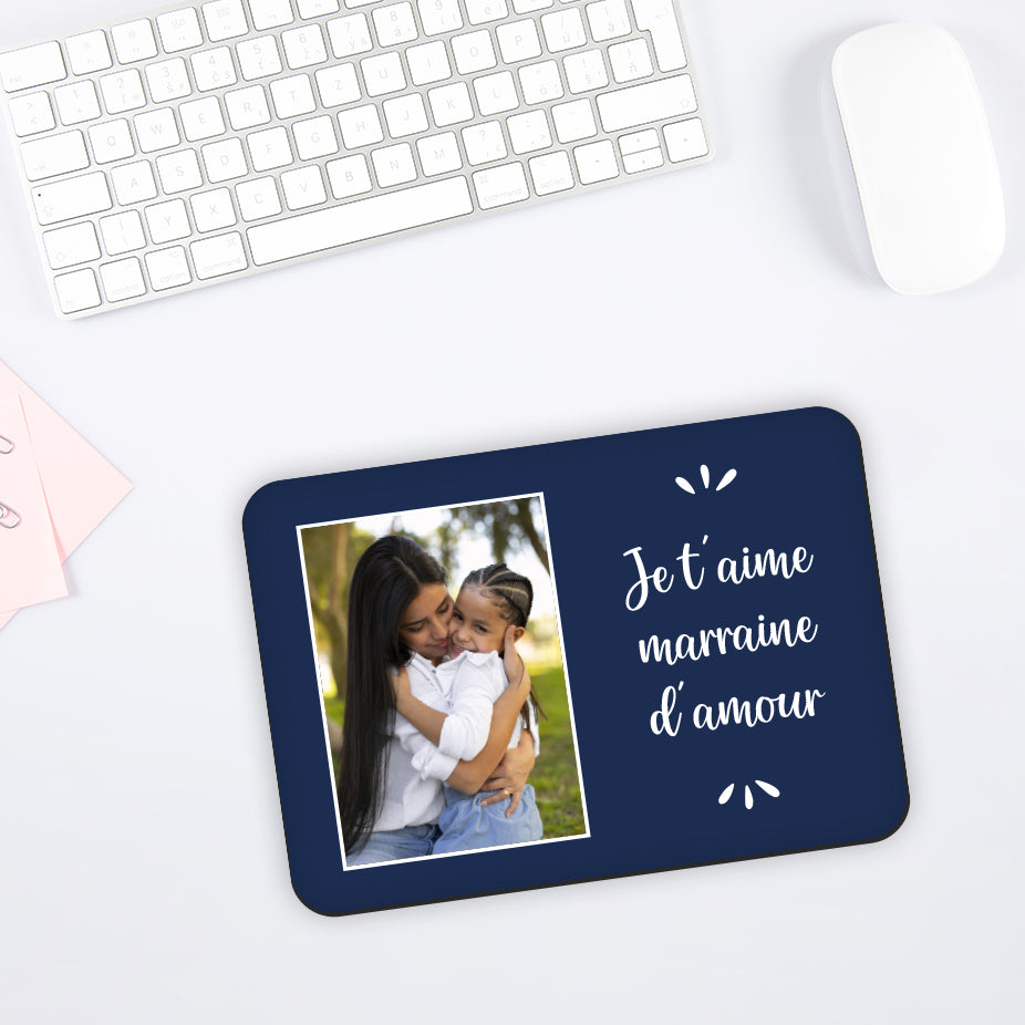 Tapis de souris personnalisé 27 x 19 cm - Avec photo et message - Bleu - Sublimino