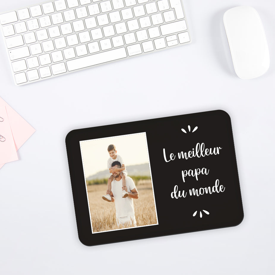 Tapis de souris personnalisé 27 x 19 cm - Avec photo et message - Noir - Sublimino