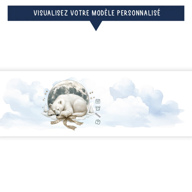 Tirelire de naissance personnalisée - Ours polaire avec lune grise - Sublimino