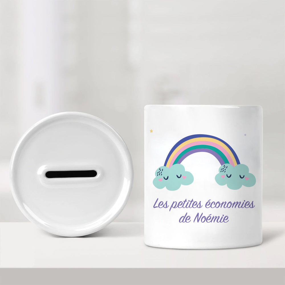 Tirelire personnalisée pour enfant - Les petites économies - Arc-en-ciel - Sublimino