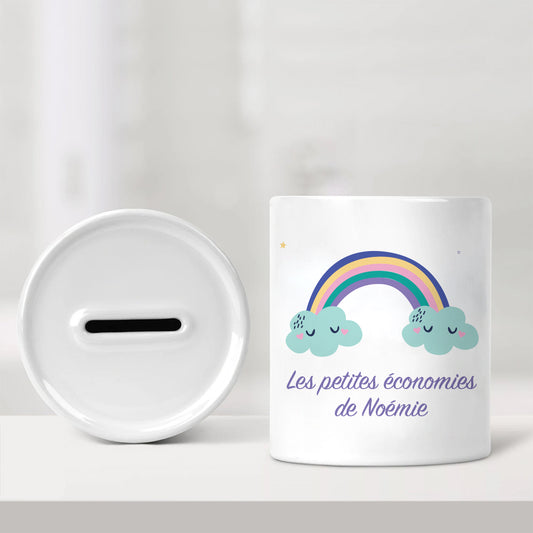 Tirelire personnalisée pour enfant - Les petites économies - Arc-en-ciel - Sublimino