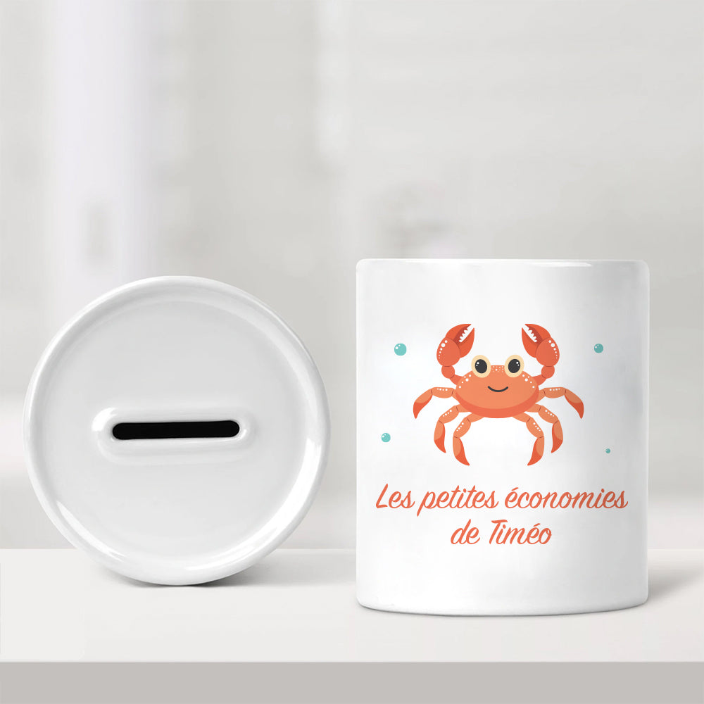 Tirelire personnalisée pour enfant - Les petites économies - Le crabe - Sublimino