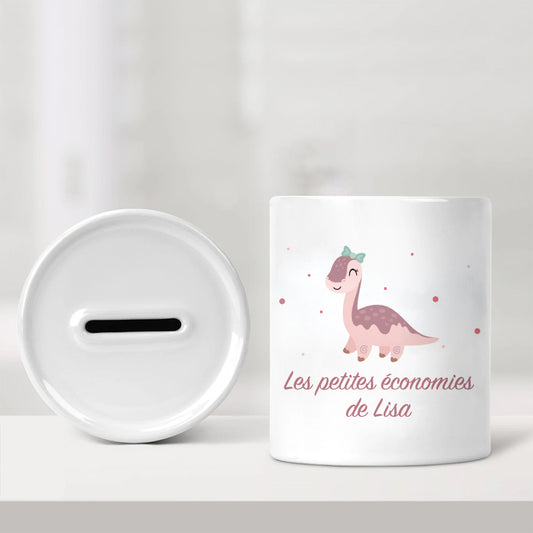 Tirelire personnalisée pour enfant - Les petites économies - Dinosaure rose - Sublimino