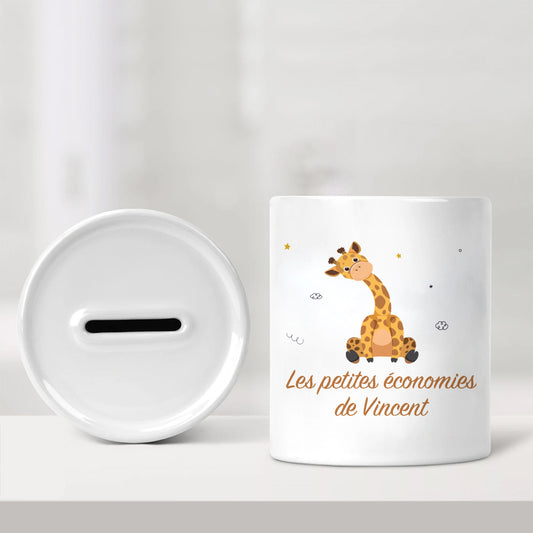 Tirelire personnalisée pour enfant - Les petites économies - La girafe - Sublimino