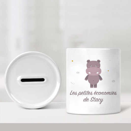 Tirelire personnalisée pour enfant - Les petites économies - Hippopotame - Sublimino