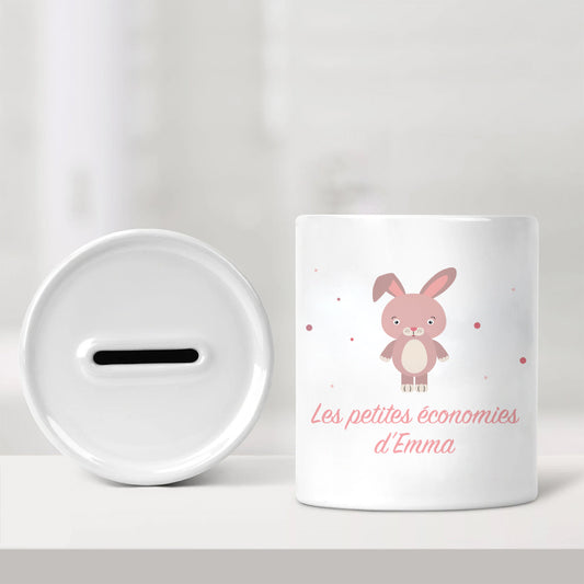 Tirelire personnalisée pour enfant - Les petites économies - Lapin rose - Sublimino