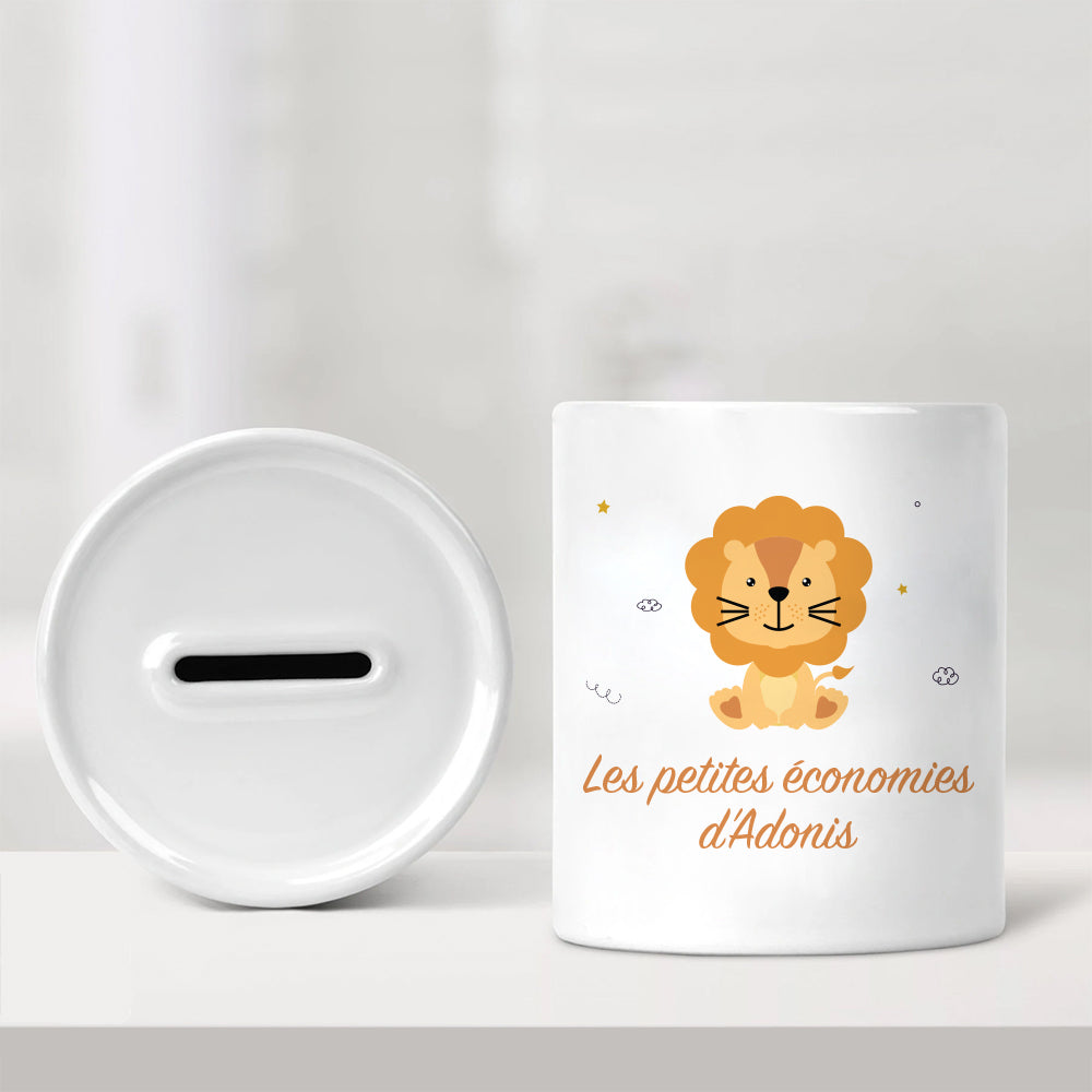 Tirelire personnalisée pour enfant - Les petites économies - Le lion - Sublimino