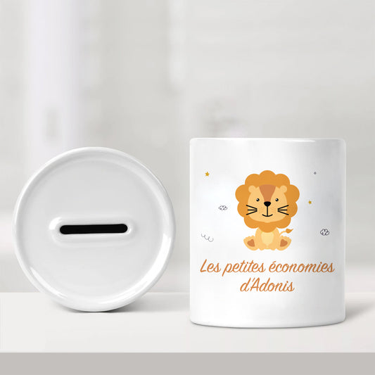 Tirelire personnalisée pour enfant - Les petites économies - Le lion - Sublimino