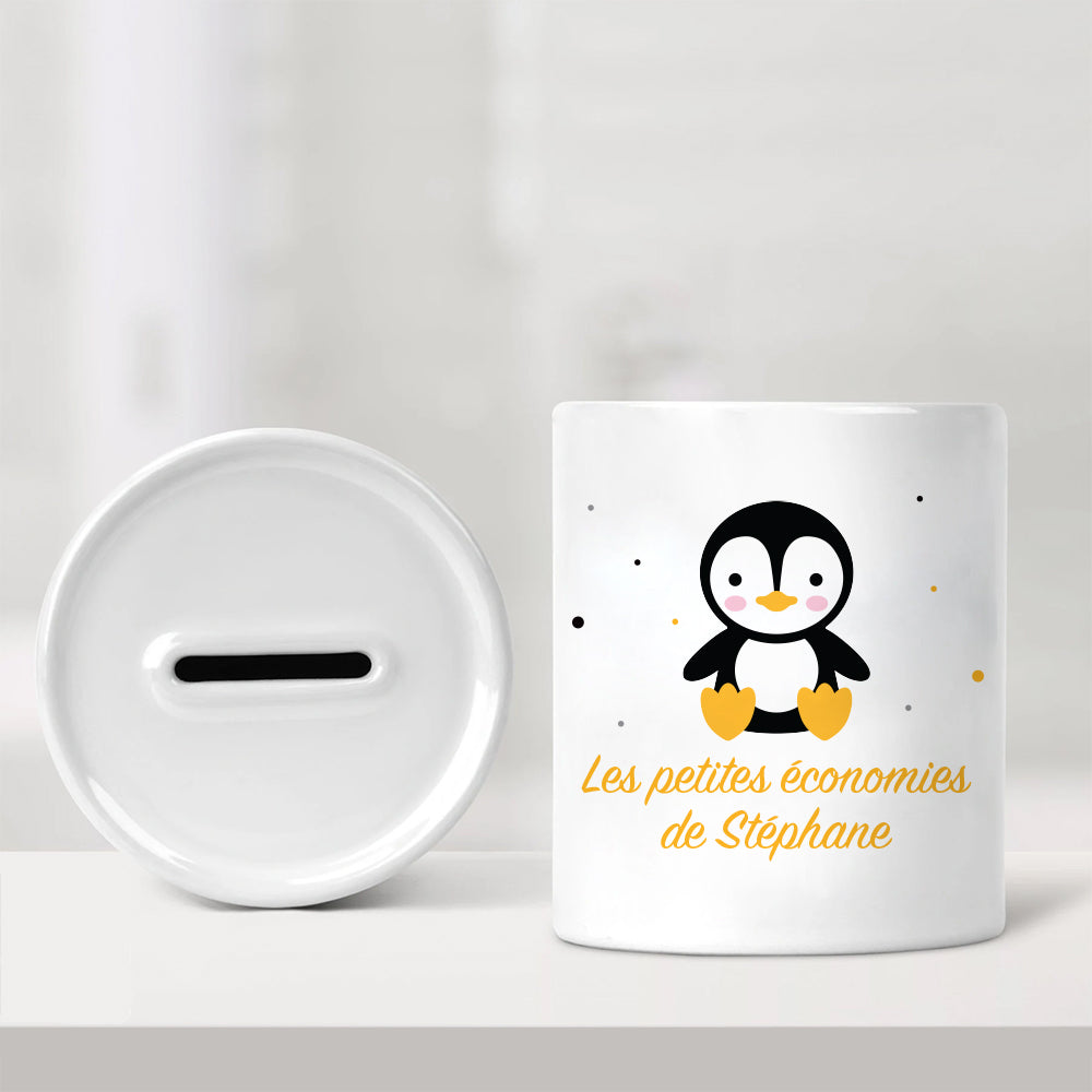 Tirelire personnalisée pour enfant - Les petites économies - Pingouin - Sublimino