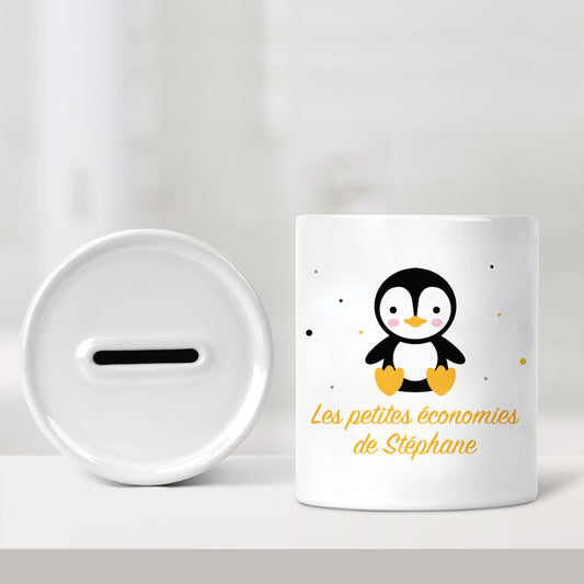 Tirelire personnalisée pour enfant - Les petites économies - Pingouin - Sublimino