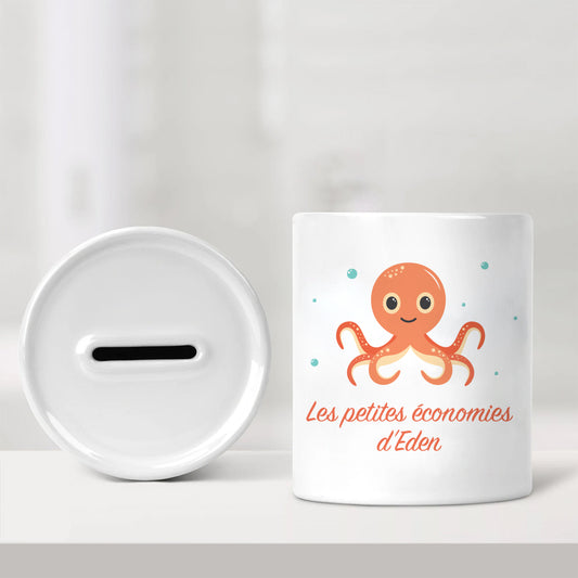 Tirelire personnalisée pour enfant - Les petites économies - Le poulpe - Sublimino