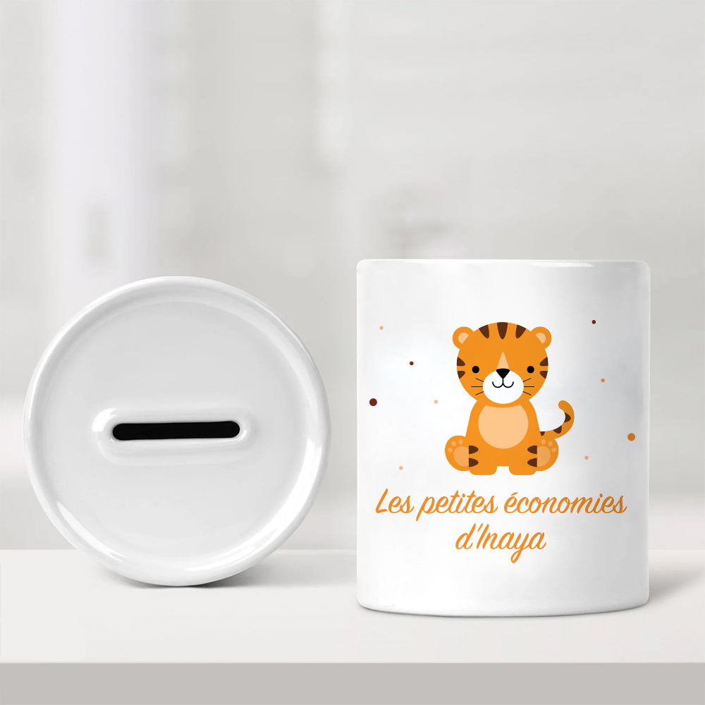Tirelire personnalisée pour enfant - Les petites économies - Le tigre - Sublimino