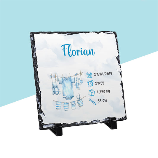 Ardoise de naissance personnalisée bleue - Vêtements de bébé - Sublimino