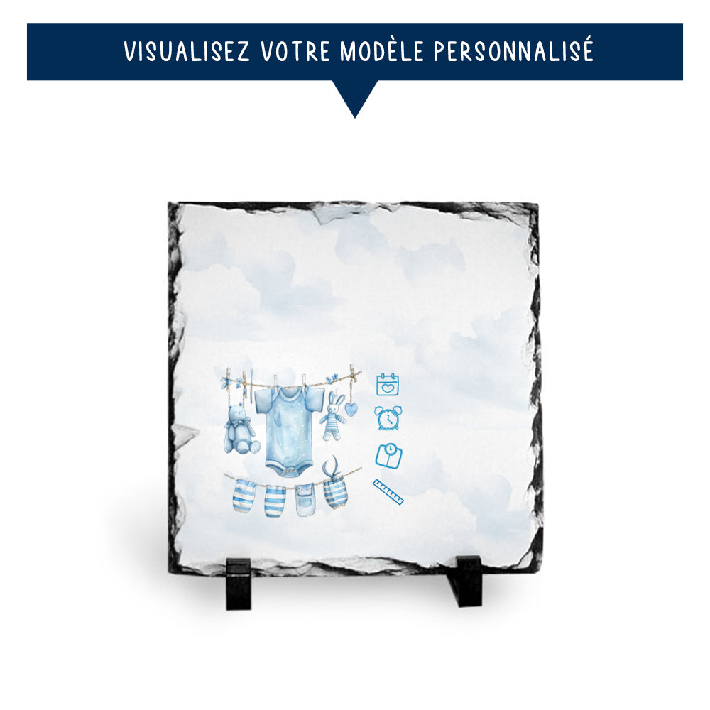 Ardoise de naissance personnalisée bleue - Vêtements de bébé - Sublimino