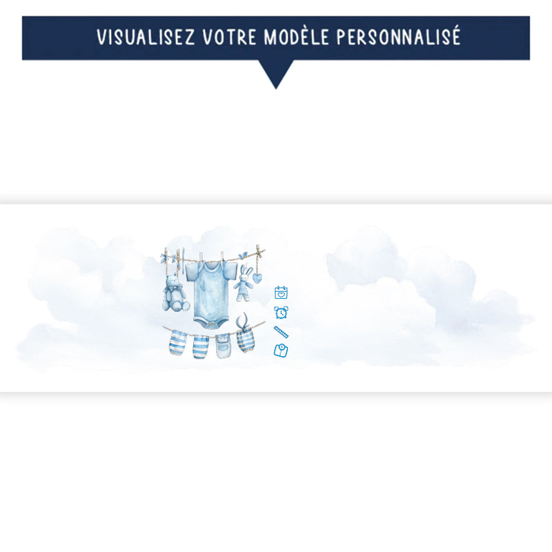 Tirelire de naissance personnalisée bleue - Vêtements de bébé - Sublimino