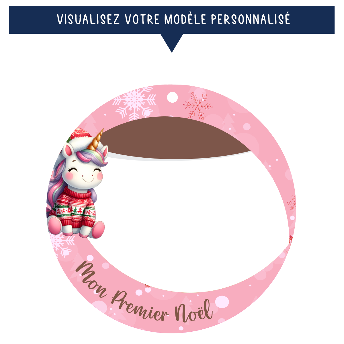 Ornement de Noël avec photo, prénom et année - Mon premier Noël - Rose