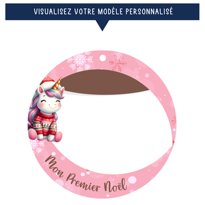 Ornement de Noël avec photo, prénom et année - Mon premier Noël - Rose
