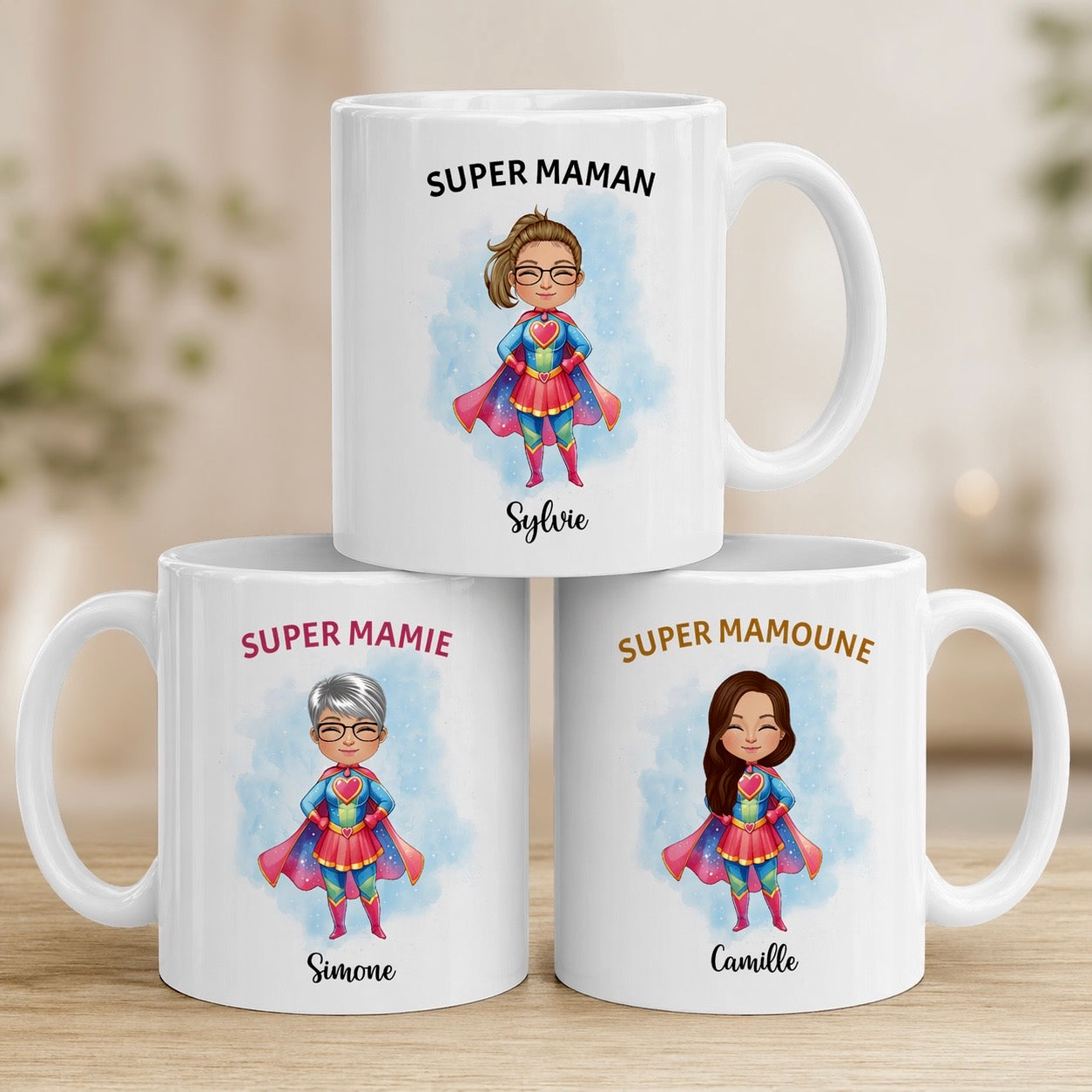 Mug personnalisé avec avatar super héro pour super maman, super marraine, super copine, ...