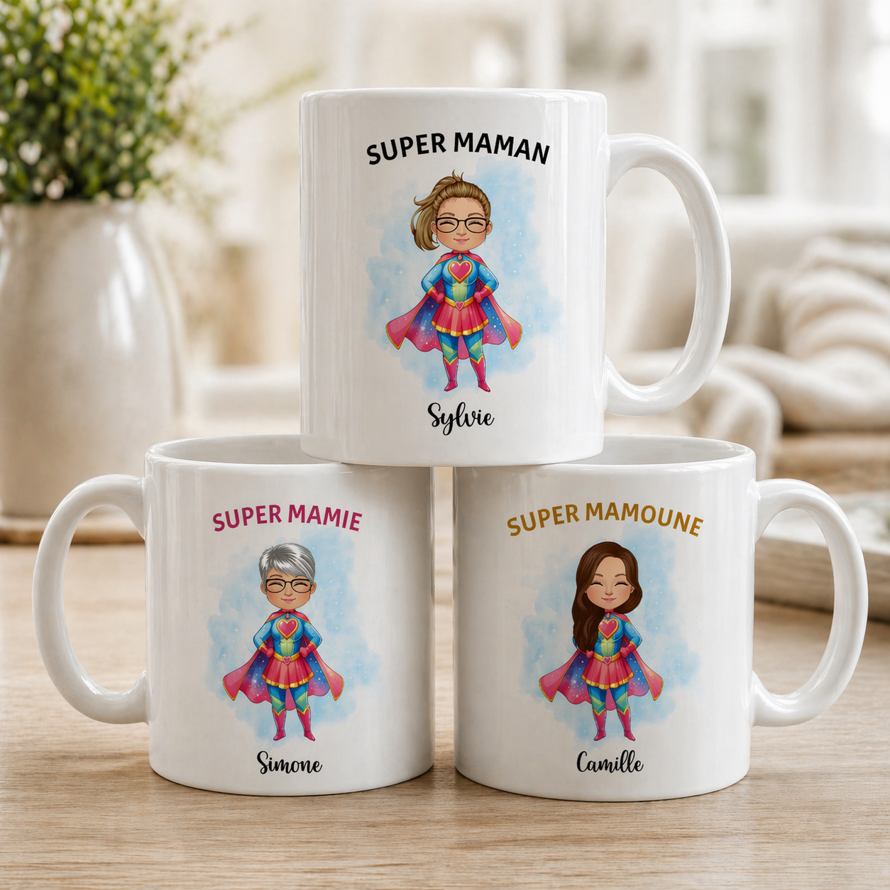Mug personnalisé avec avatar super héro pour super maman, super marraine, super copine, ...