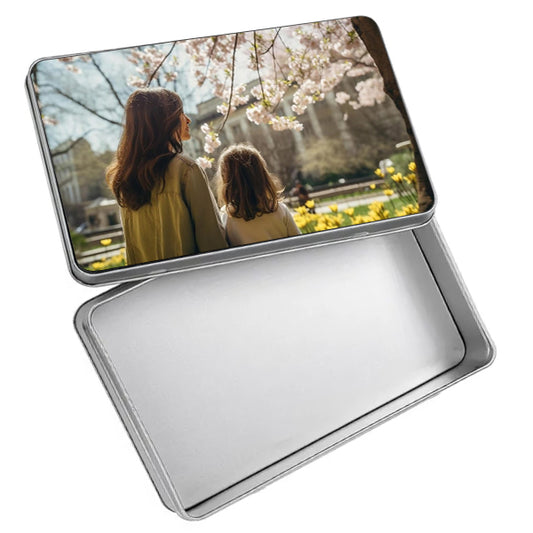 Boîte rectangulaire en métal personnalisée avec photo