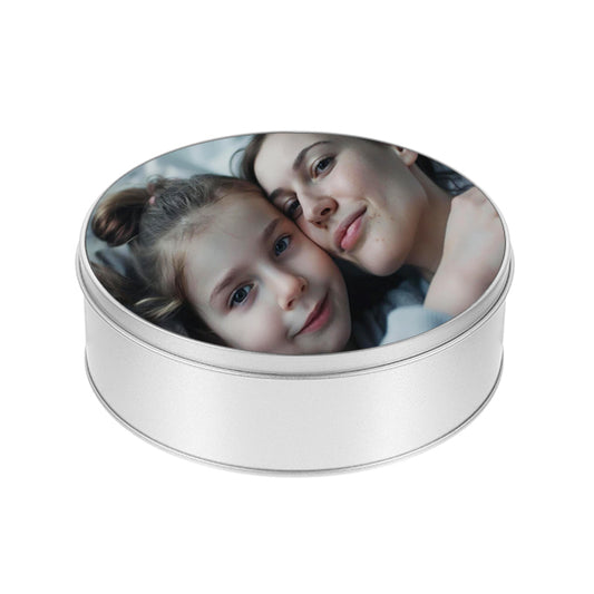 Boîte ronde en métal personnalisée avec photo