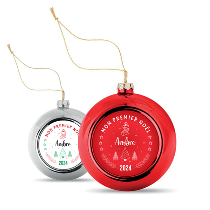 Boule de Noël personnalisée - Mon premier Noël - Rouge ou argent