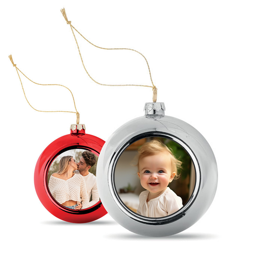 Boule de Noël personnalisée avec photo - Rouge ou argent