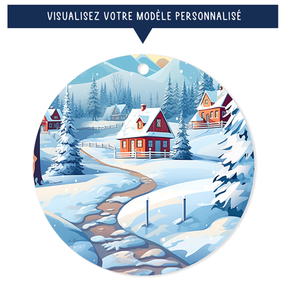 Ornement de Noël avec avatar d'enfant personnalisé - Chemin du village