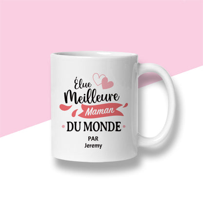 Mug personnalisé « Élue meilleure maman du monde »