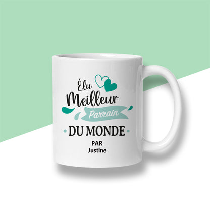 Mug personnalisé « Élu meilleur parrain du monde »