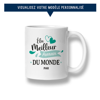 Mug personnalisé « Élu meilleur parrain du monde »