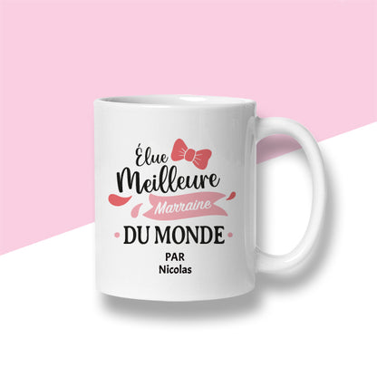 Mug personnalisé « Élue meilleure marraine du monde »