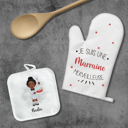 Ensemble gant et manique de cuisine personnalisés - Avatar de cuisinière