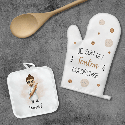 Ensemble gant et manique de cuisine personnalisés - Avatar de boulanger