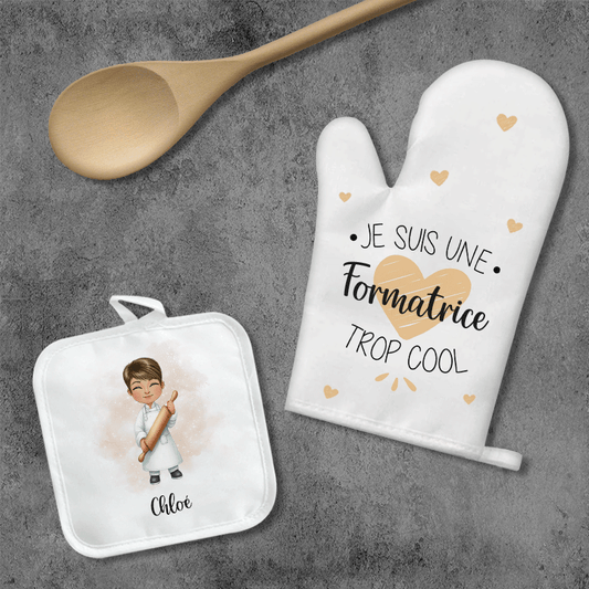 Ensemble gant et manique de cuisine personnalisés - Avatar de boulangère