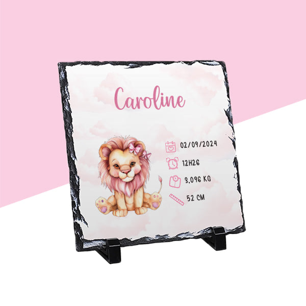 Ardoise de naissance personnalisée rose - Lion