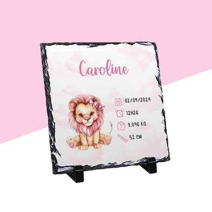 Ardoise de naissance personnalisée rose - Lion